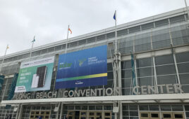 An exterior shot of the Long Beach Convention Center.